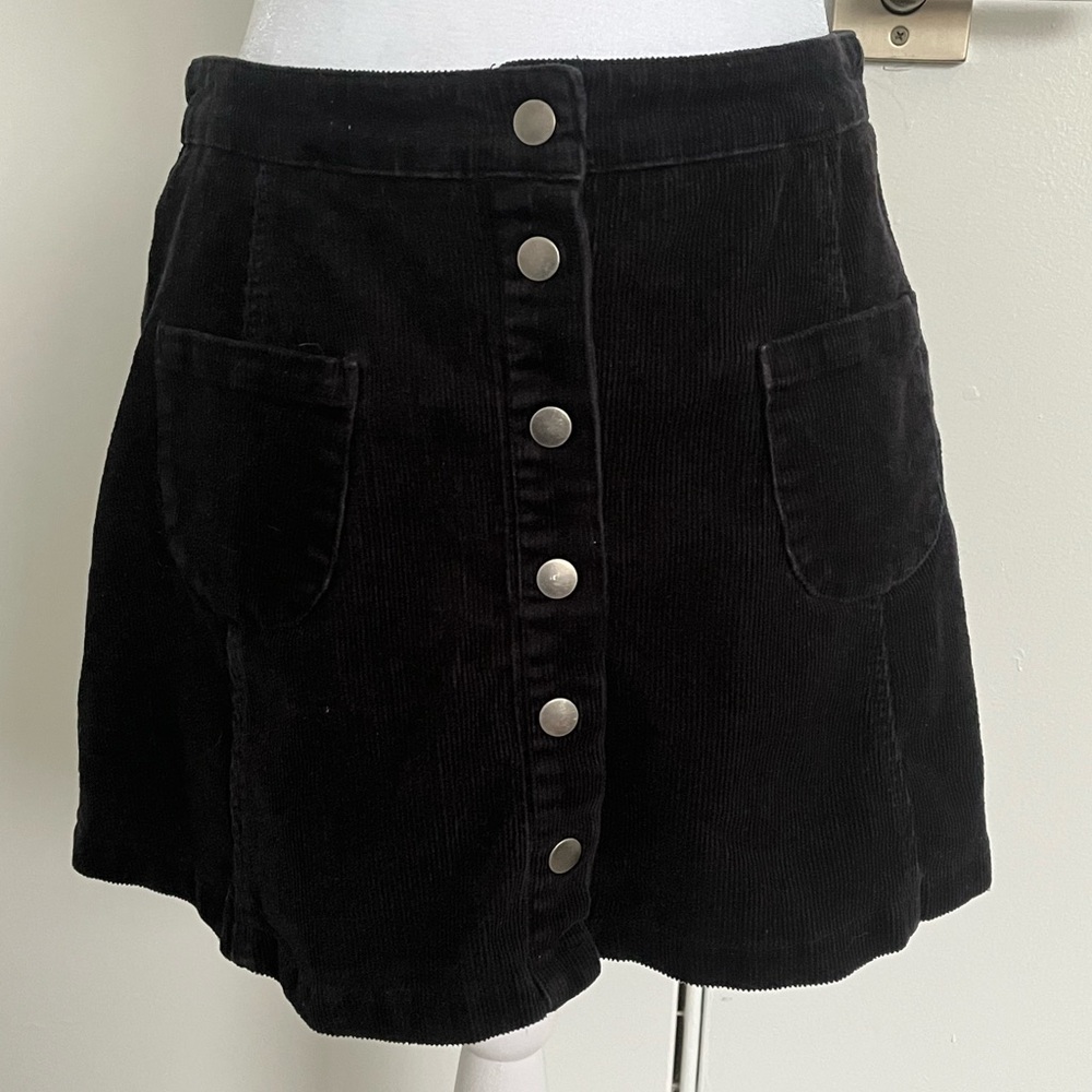 Brandy Melville Corduroy Mini Button Up Skirt with Pockets Black Y2k